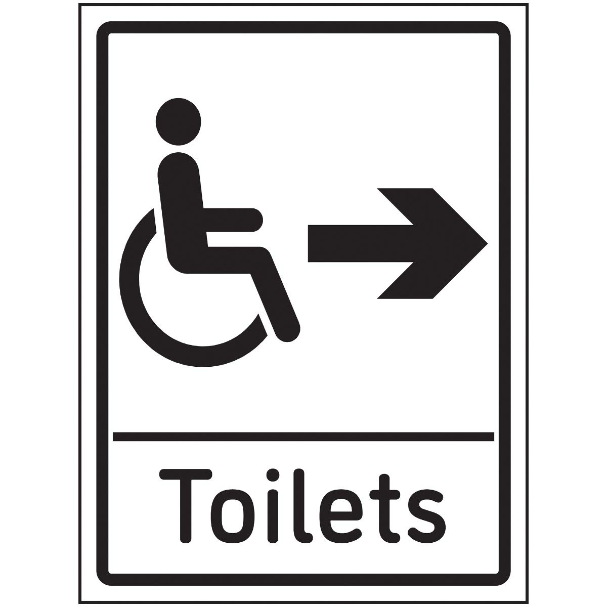 VSafety Disabled Toilets Arrow Right Sign - 150x200mm - Self Adhesive Aluminium Effect