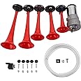 AOLIHAN La Cucaracha Horn Music Horns Loud 5 Trumpet Musical Sound Air Horn with Compressor Full Complete System Red 12V (LACUKARACHA)