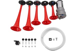 AOLIHAN La Cucaracha Horn Music Horns Loud 5 Trumpet Musical Sound Air Horn with Compressor Full Complete System Red 12V (LACUKARACHA)