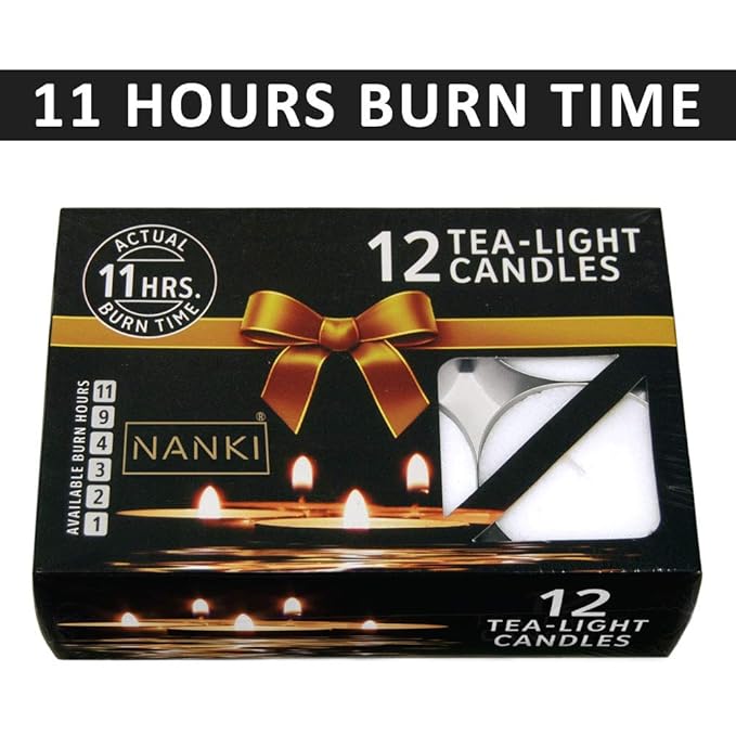 Nanki Trades Giant Wax Tealight Candles (White, Set of 12, 11 Hours Burn Time)