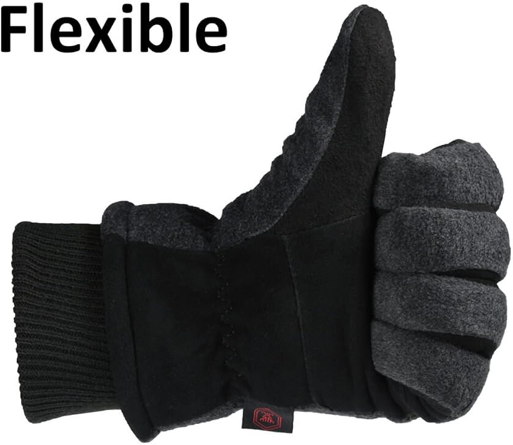 OZERO Winter Gloves Water Resistant Thermal Glove with Deerskin Suede Leather and Insulated Polar Fleece for Driving/Cycling/Running/Hiking/Snow Ski in Cold Weather - Warm Gifts for Men and Women : Clothing