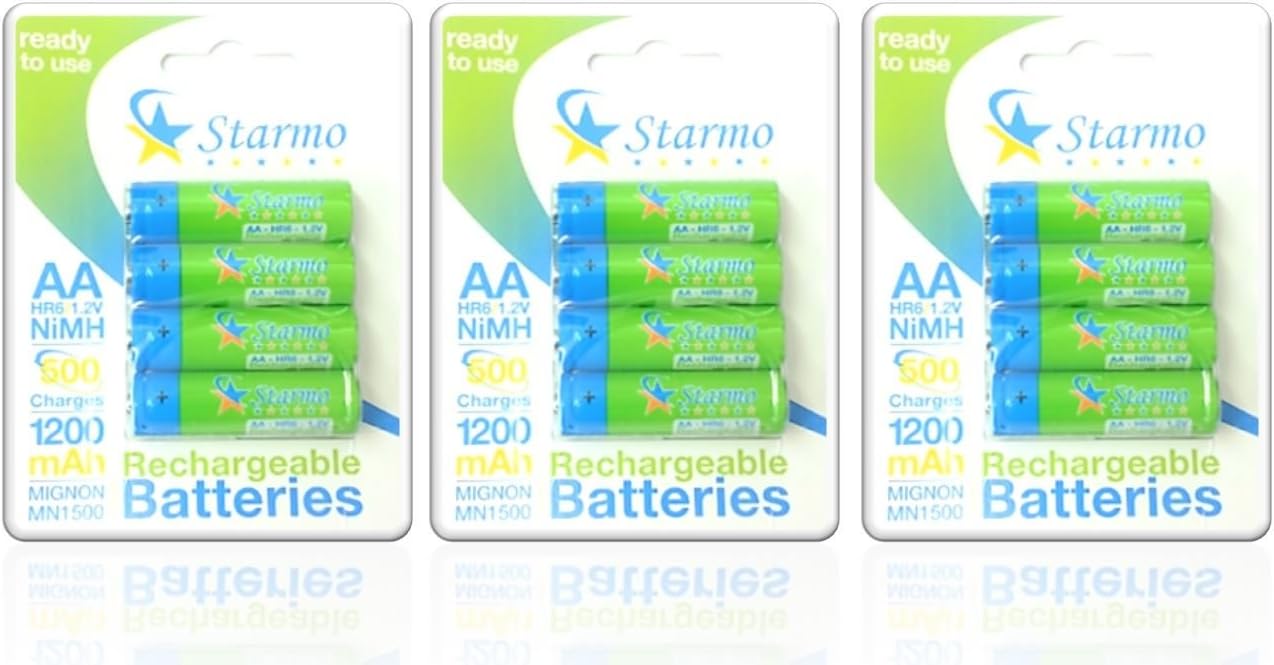 12 x Starmo AA MN1500 1200mAh HR6/1.2V Rechargeable Batteries NiMH Ready To Use
