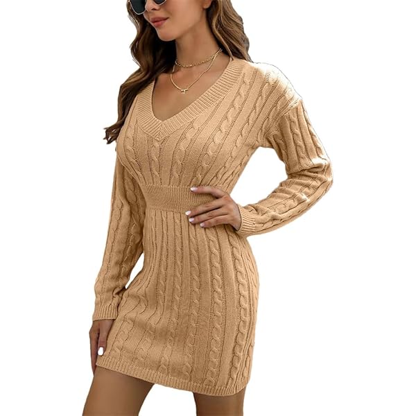 Women's Wool Twisted Knit Dress Loose Solid Color Long Sleeve Lapel Straight Mini Dresses Khaki S(4) at Amazon Women's Clothing store Women's Wool Twisted Knit Dress Loose Solid Color Long Sleeve Lapel Straight Mini Dresses Khaki S(4) at Amazon Women's Clothing store