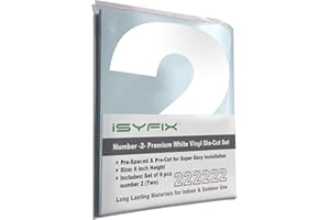 iSYFIX White Vinyl Number 2 (two) Stickers - 6 Pack 6 inch Self Adhesive - Decal Die Cut & Pre-Spaced for Mailbox, Signs, Window, Door, Cars, Trucks, Home, Business, Address Number, Indoor & Outdoor