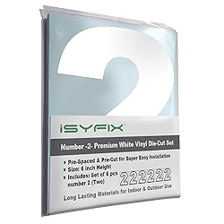 iSYFIX White Vinyl Number 2 (two) Stickers - 6 Pack