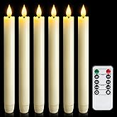 Meigic 6 Pcs Flameless Taper Candles with Remote Timer Dimmer, 9.6 inches Ivory Plastic LED Candlesticks, Battery Operated LED Candles, for Indoor Home Wedding Christmas Decoration