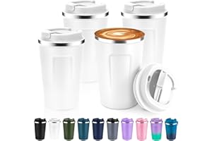 Volhoply 12 oz Double Wall Insulated Vacuum Travel Coffee Mug with Flip Lid Bulk 4 Pack,Reusable Stainless Steel Leak Proof C