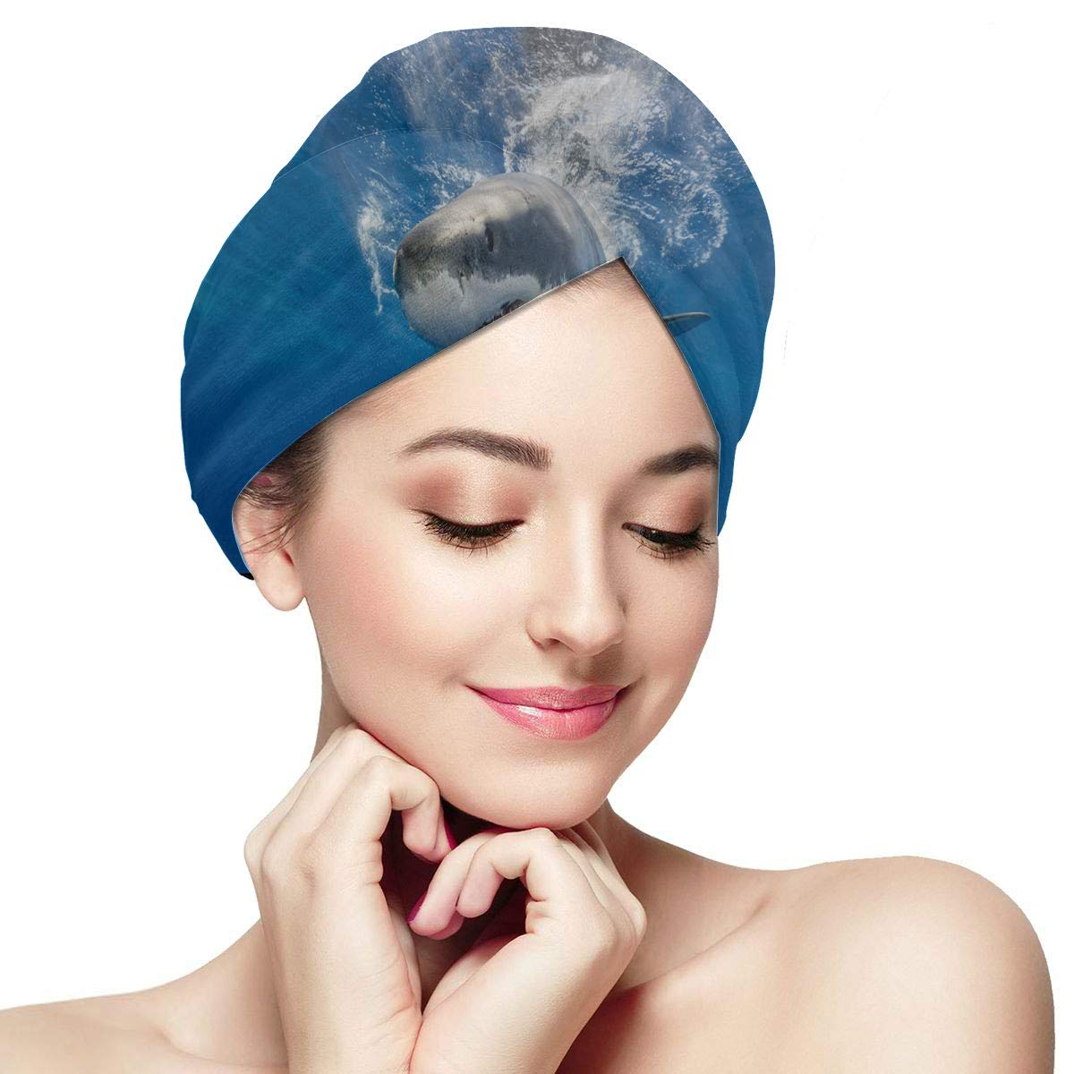 Great White Shark Swimming Hair Drying Towels For Curly Hair Towel And Hair Wrap Soft Absorbent Quickly Dry Hair Turban Quick Drying Hair Towel Hair Dryer Towel Wrap Hair Towel Wraps