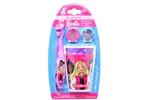 Brush Buddies Barbie 6 Piece Toothbrush Set - 2 Manual ToothBrushes, 2 Cups and 2 holders