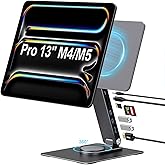 GEWOKLIY iPad Pro 13-inch(M4/M5 Magnetic Stand Hub, Foldable Stand Dock Holder for iPad Pro M4&M5 with 360° Rotation, 4K HDMI, Card Readers, USB3.0 5Gbps, 100W PD, 3.5mm Audio (M4&M5-13inch)