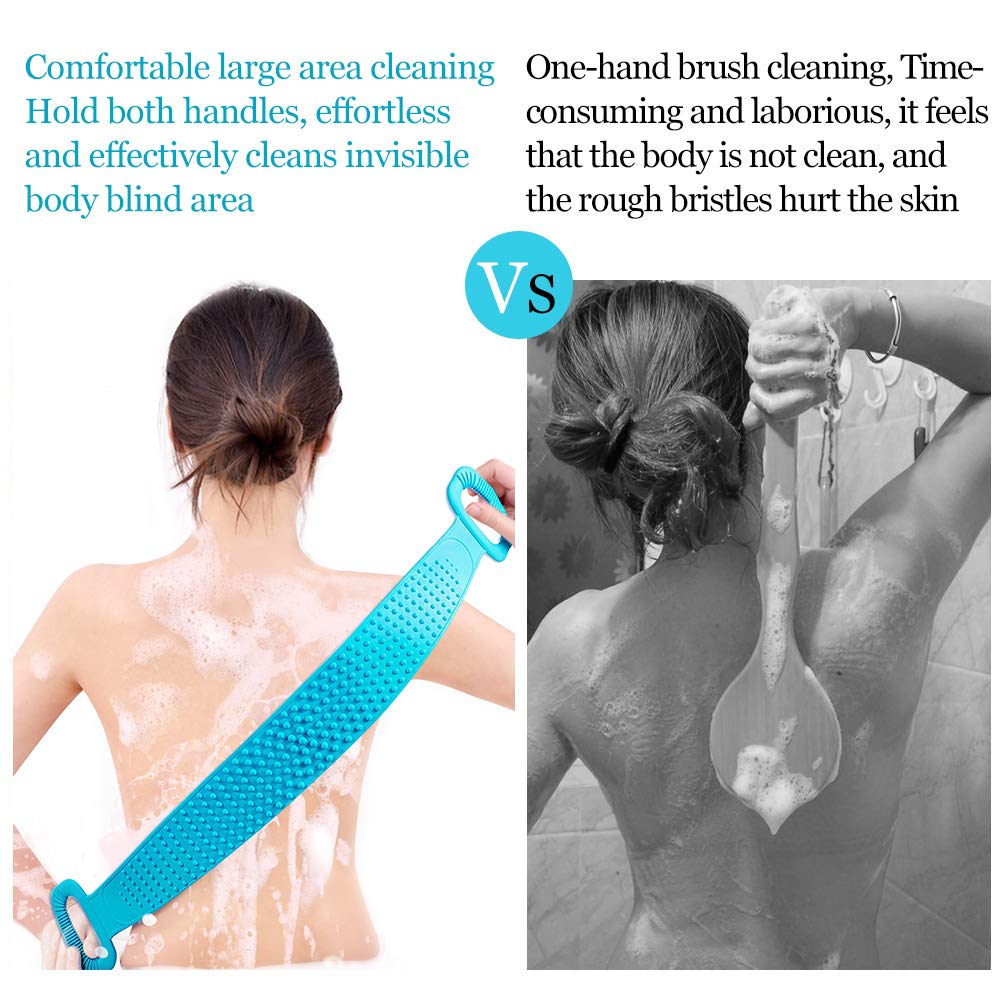 CONBOLA Back Scrubber for Shower Silicone Body Brush 30 inches/76 cm Extra Long Exfoliating Body Scrubber With Handle for Men and Women Long Lasting and Easy to Clean.(Blue) : Beauty