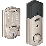SCHLAGE BE479AA V CAM 619 Satin Nickel Sense Smart Deadbolt with Camelot Trim
