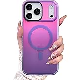 AIGOMARA Magnetic Case for iPhone 17 Pro, Compatible with Magsafe, Fluorescent Iridescent Case for Women Girls, Shockproof Translucent Matte Protective Cover 6.3 Inch 2025, Blue Purple