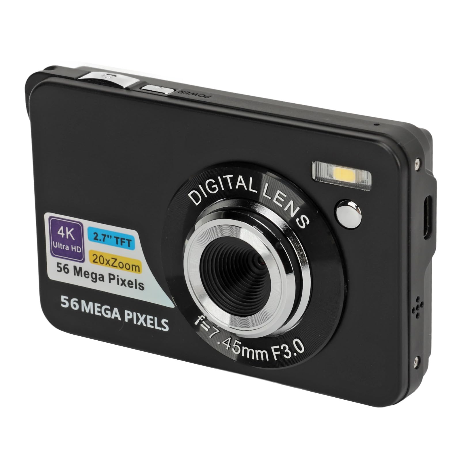2.7in Digital Camera 4K, 56Mp HD DSLR Camera, 20X Zoom Autofocus Portable Vlogging Camera for Girls Boys Teenagers (Black)