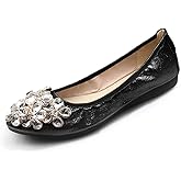 Lauthen.S Women Foldable Ballet Flats, Pointed Toe Wedding Rhinestone Slip on Flat Shoes