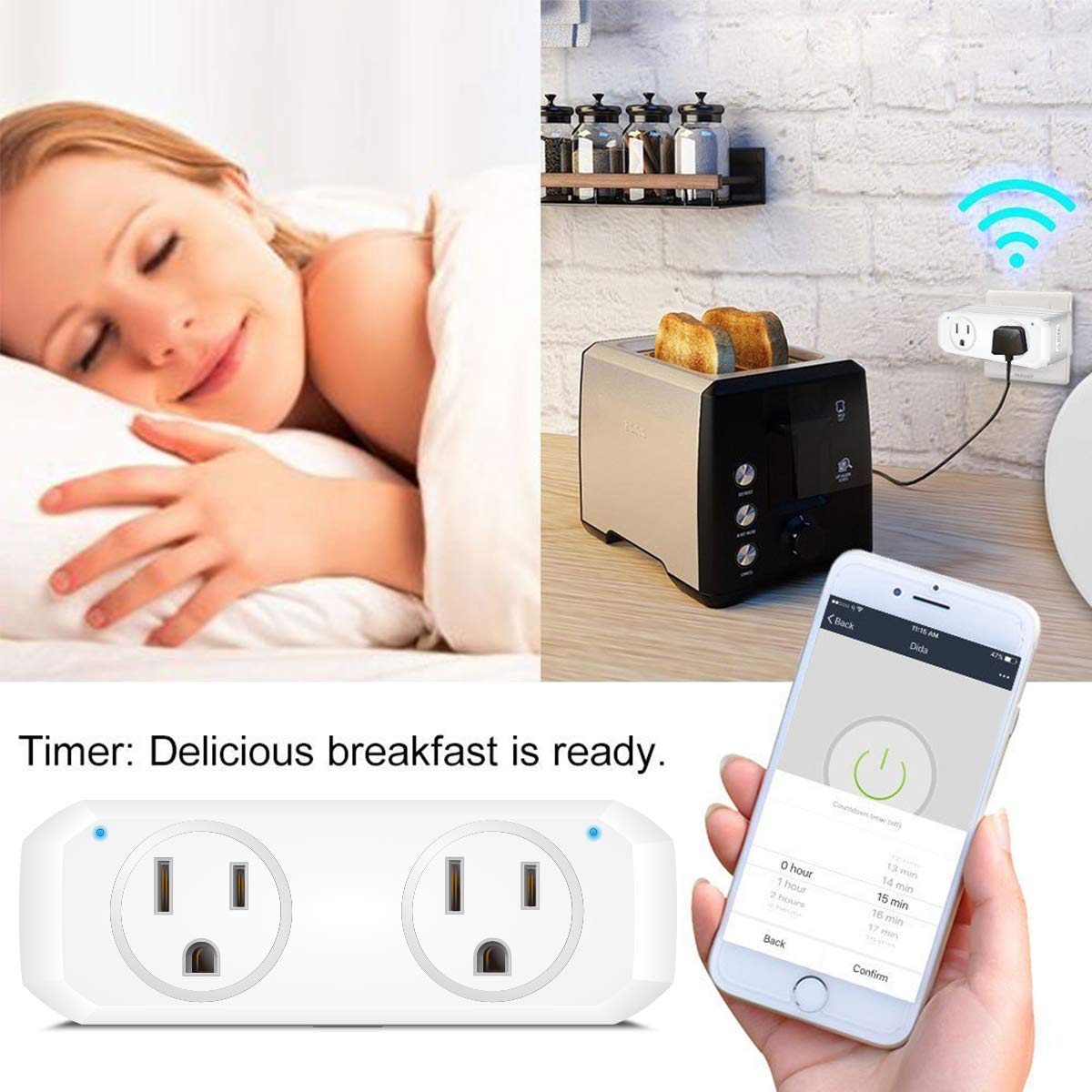 Oukitel Smart Wi-Fi Plug, Alexa Echo Plug,2 in 1 Smart Plug Mini Outlet With Timer Wi-Fi Smart Socket Switch Voice and App Controlled,Compatible with Alexa Echo,Google Home and IFTTT (1 Pack, Blue)