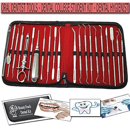 Zahnarzt-Werkzeuge Dental Kit und Scaler, 20 in Edelstahl mit Spiegel und Zahn Schaber, Pinzette - Spritze & Fall Aufzug + Za