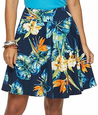 Chaps Women's Tropical Floral A-Line Skirt, Sunshine Denim
