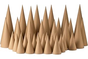 Crafjie 38PCS Paper Mache Cones Open Bottom Variety Pack Set of 8pcs 13.75x5, 12pcs 10x4, 18pcs 5.9x2.75 in, Paper Cone for DIY Art and Crafts Projects, Christmas Gnomes Christmas Tree Halloween Decor