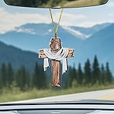 KPFILEH Cross Car Rearview Mirror Decoration, 2D Flat Acrylic Car Rear View Mirror Charm Ornament, Personalized Religious Faith Auto Interior Pendant Accessories for Cars, Home(Cross)