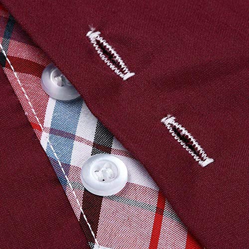 Men's Striped Print Slim Business Casual Shirt Fashion Personality Button Top Wine Red