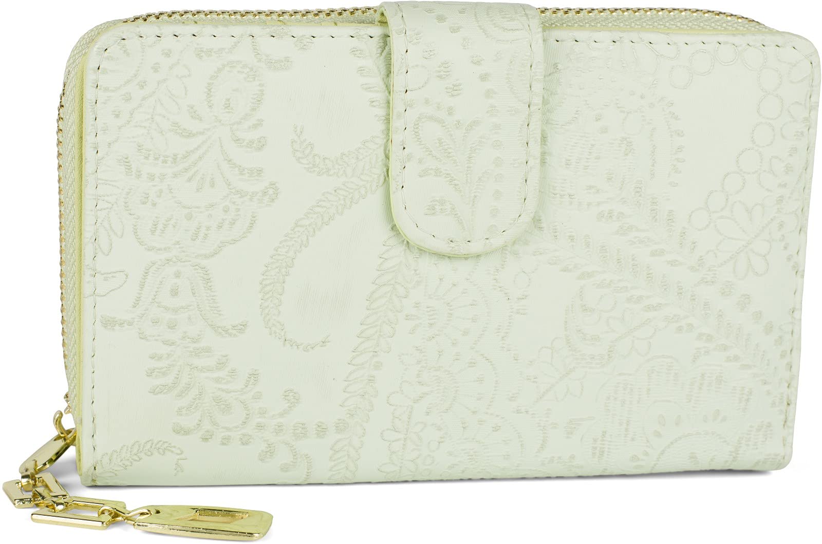 styleBREAKER Wallet with Paisley Flower Embossing, All-Around Zipper, and RFID Protection, Purse for Women 02040098, Colour:Lime-Green