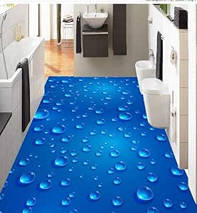 Cuarto de baño Papel pintado a prueba de agua 3D Azul Gota de agua Piso