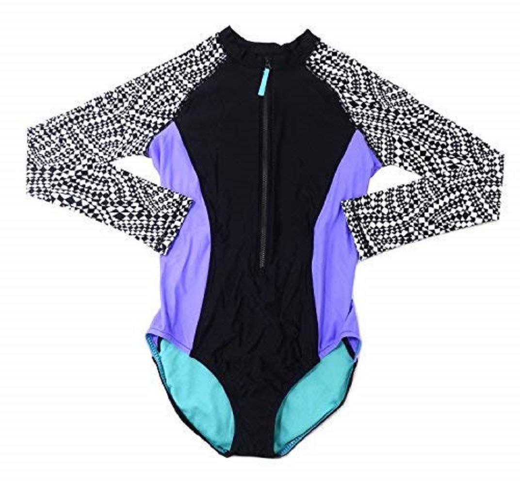 Speedo Womens Size Medium Long Sleeve OnePiece Swimsuit, Black/White