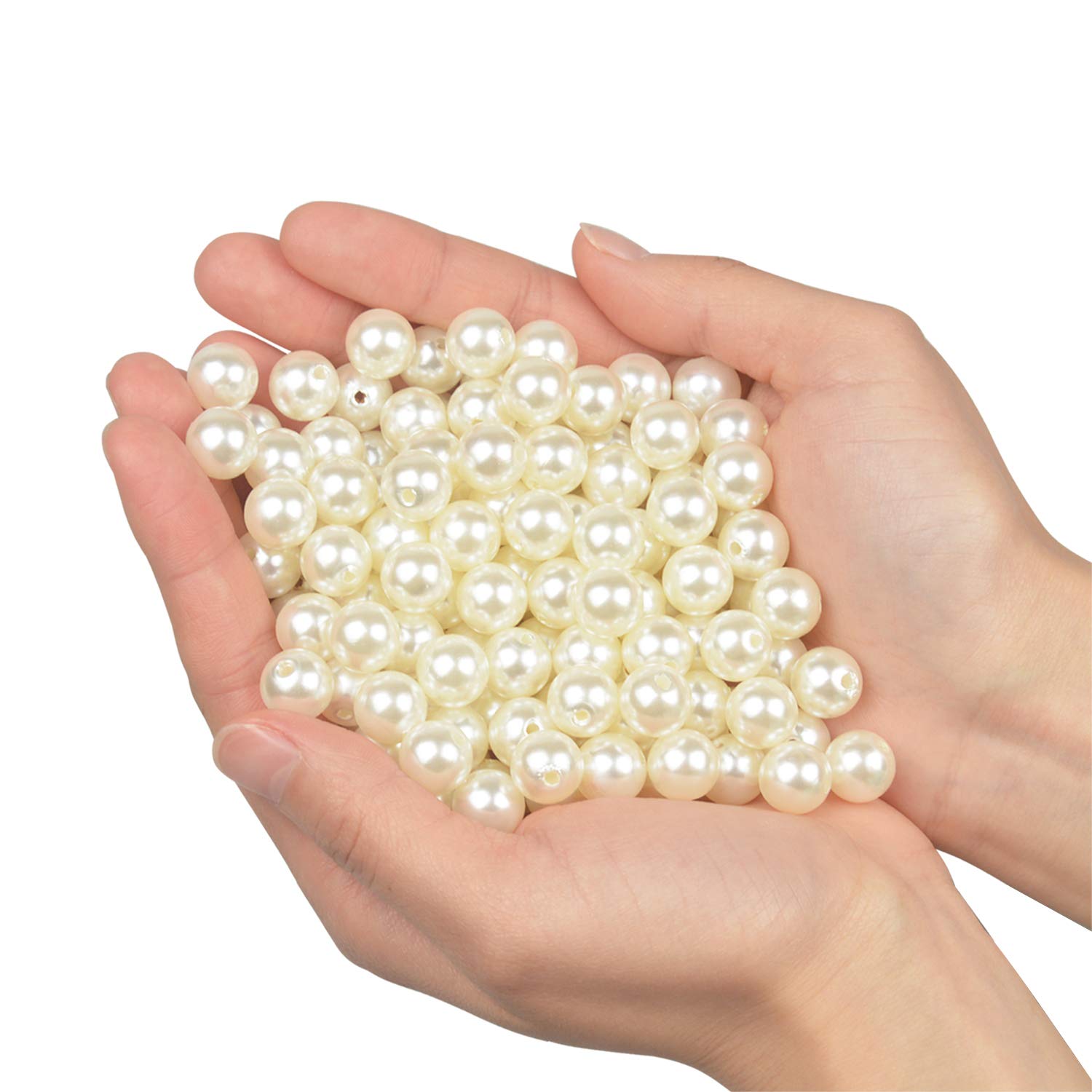 Yixuan Elegant Glossy Drilled Pearls Beads 180pcs 12mm Assorted Plastic Loose Beads for Jewellery Making, Vase Fillers, Candle Making, Table Scatter, Wedding, Home Decoration (Ivory 12mm)