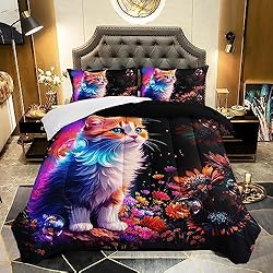 XYNHML Cartoon Kawaii Cat Comforter Set Queen Size