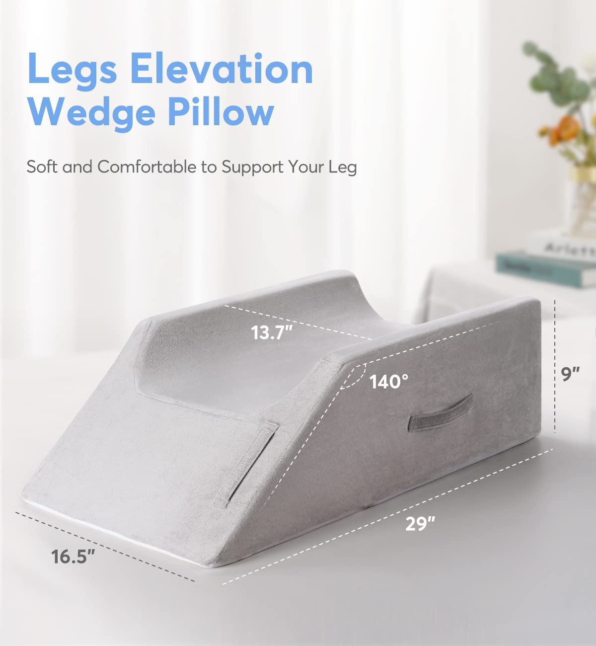 OasisSpace Leg Support and Elevation Pillow for Surgery, Swelling, Injury or Rest - Memory Foam Post Surgery Leg Pillow with Washable Cover- Improve Circulation