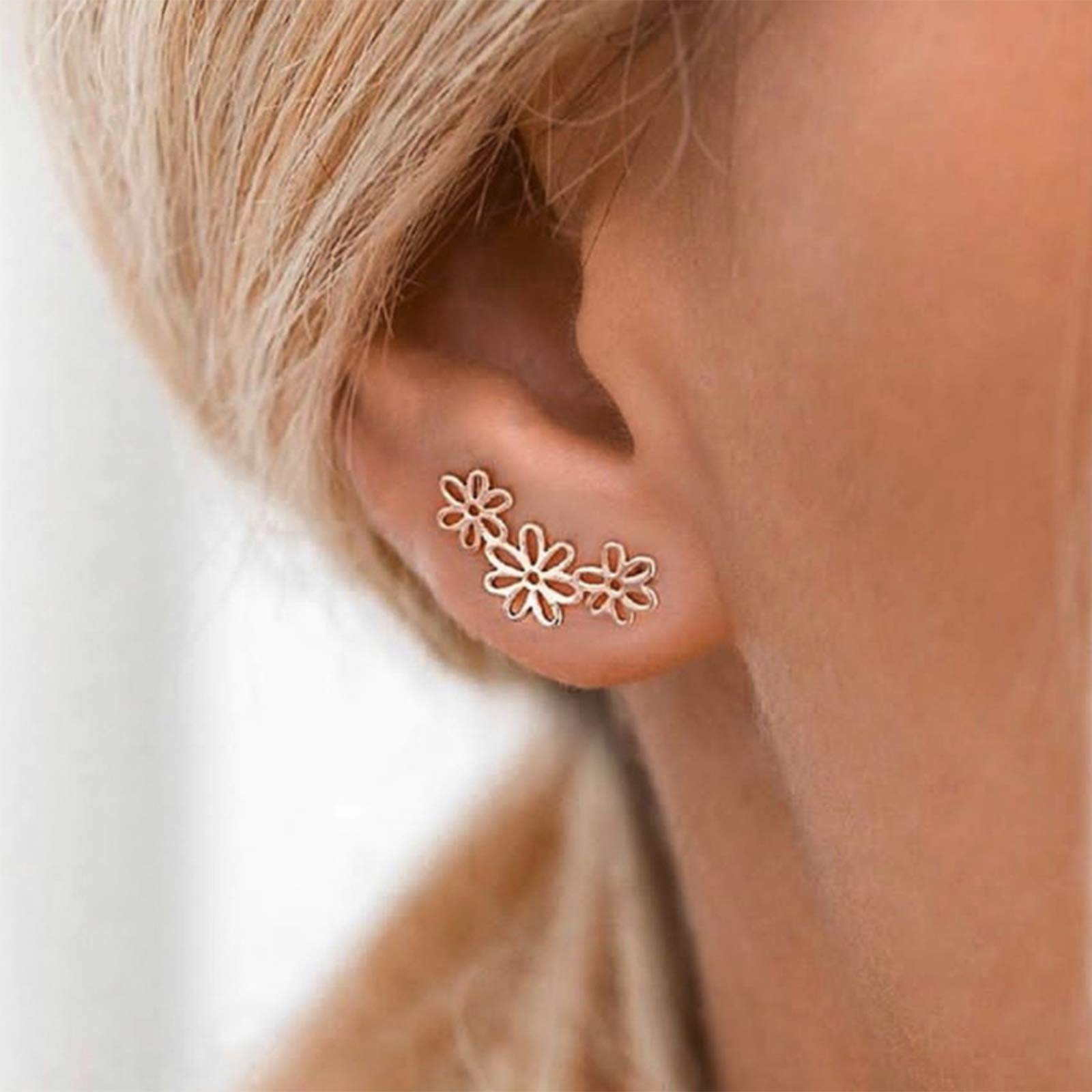 Yienate Dainty Hollow Flower Ear Climber Earrings Ear Clip Delicate Flower Ear Crawler Gold Cuff Earrings for Women and Girls