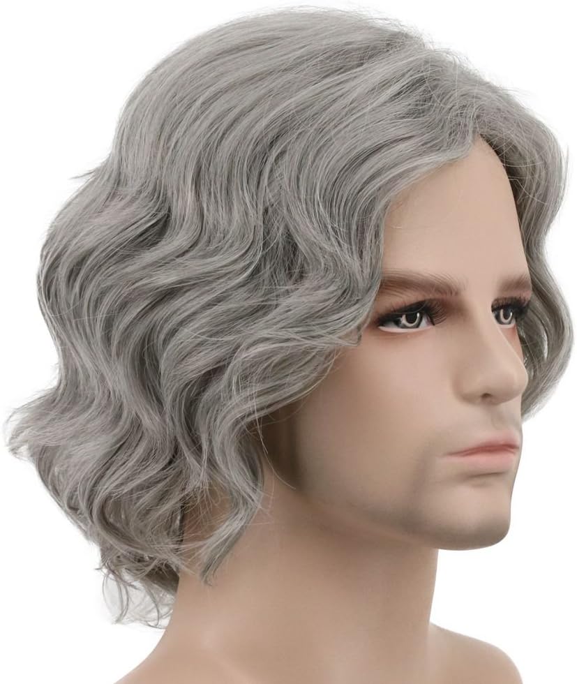 Karlery Men Short Bob Wave Gray Wig Halloween Cosplay Wig Anime Costume Party - Image 4