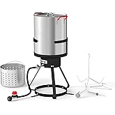 Feasto 30 QT Turkey Fryer Pot with Basket and Burner for Outdoor Cooking | Turkey Fryer Pot for Crawfish, Shrimp, Lobster Boiling and Turkey Frying