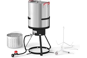 Feasto 30Qt Aluminum Turkey Fryer Pot with Stockpot Basket & 50,000BTU Propane Gas Burner, Outdoor Deep Fryer & Seafood Boil 