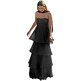 Jicht Strapless Bridesmaid Dress with Scarf Chiffon Long Tiered Halter Formal Dress Maxi for Women JA001
