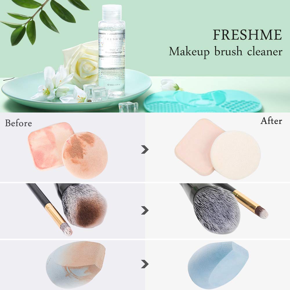 Makeup Brush Sponge Cleaner Set - Instantly Deep Wash Cleanser Shampoo Portable Cosmetic Cleaning Mat Kit Cruely Free Perfect Professional Solution Tools Protect Silicone Scrabber Board Pad, 3.5 OZ