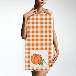 Pumpkin Plaid Hand Towels 16x30 in Orange Checked