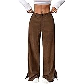 GORGLITTER Women's Baggy Dress Corduroy Pants Straight Leg High Waist Fall Trousers with Pockets