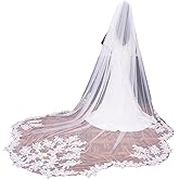 Long Wedding Veil Lace Cathedral Bridal Veil with Metal Comb for Brides