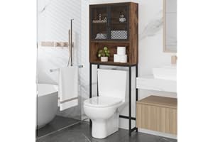 Launica Rustic Brown Over The Toilet Storage Cabinet, Wood Metal Over Toilet Bathroom Organizer, Industrial Bathroom Space Sa