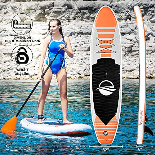 SereneLife Inflatable Stand Up Paddle Board (6 Inches Thick) with
