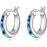 Moonstone/Pink Opal/Blue/Abalone Hoop Earrings for Women Sterling Silver Small Hoop Earrings Teardrop Huggie Earrings Jewelry Gifts