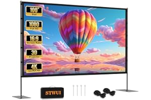 STWUI Projector Screen with Stand - 100 Inch Portable Projector Screen Outdoor Indoor Projector Screen 16:9 6K HD Outdoor Mov