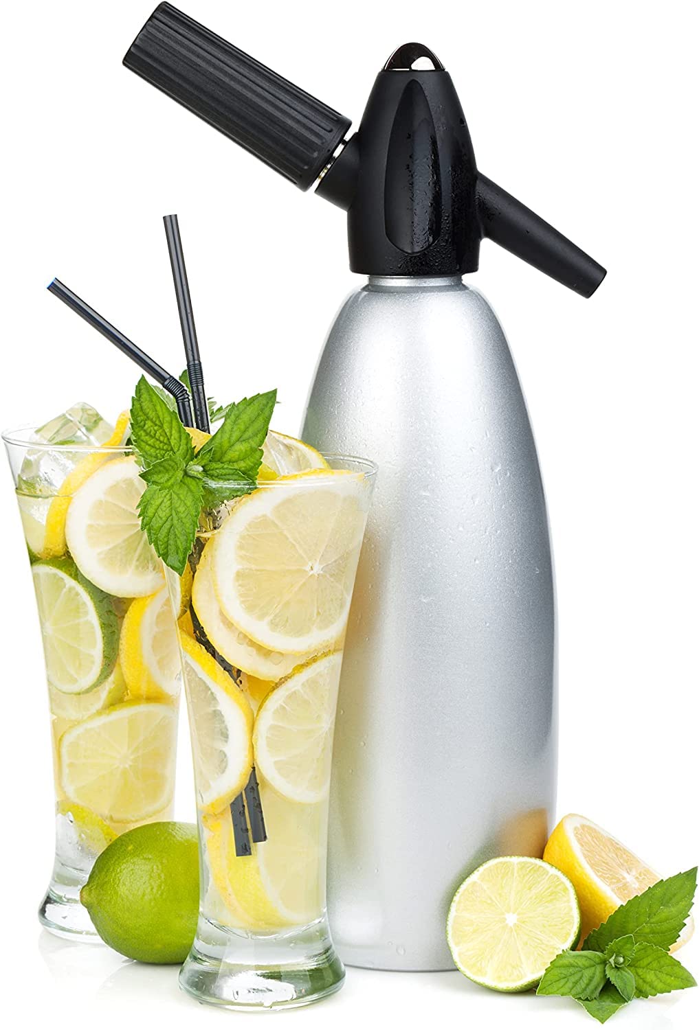 MrFizz Leland Co2 Cartridges Soda Chargers, 8 Gram Seltzer Food Grade Cartridge Compatible with 1 Liter Soda Siphons like iSi Liss and Mosa, with Soda Can Holder, 50 Cartridges