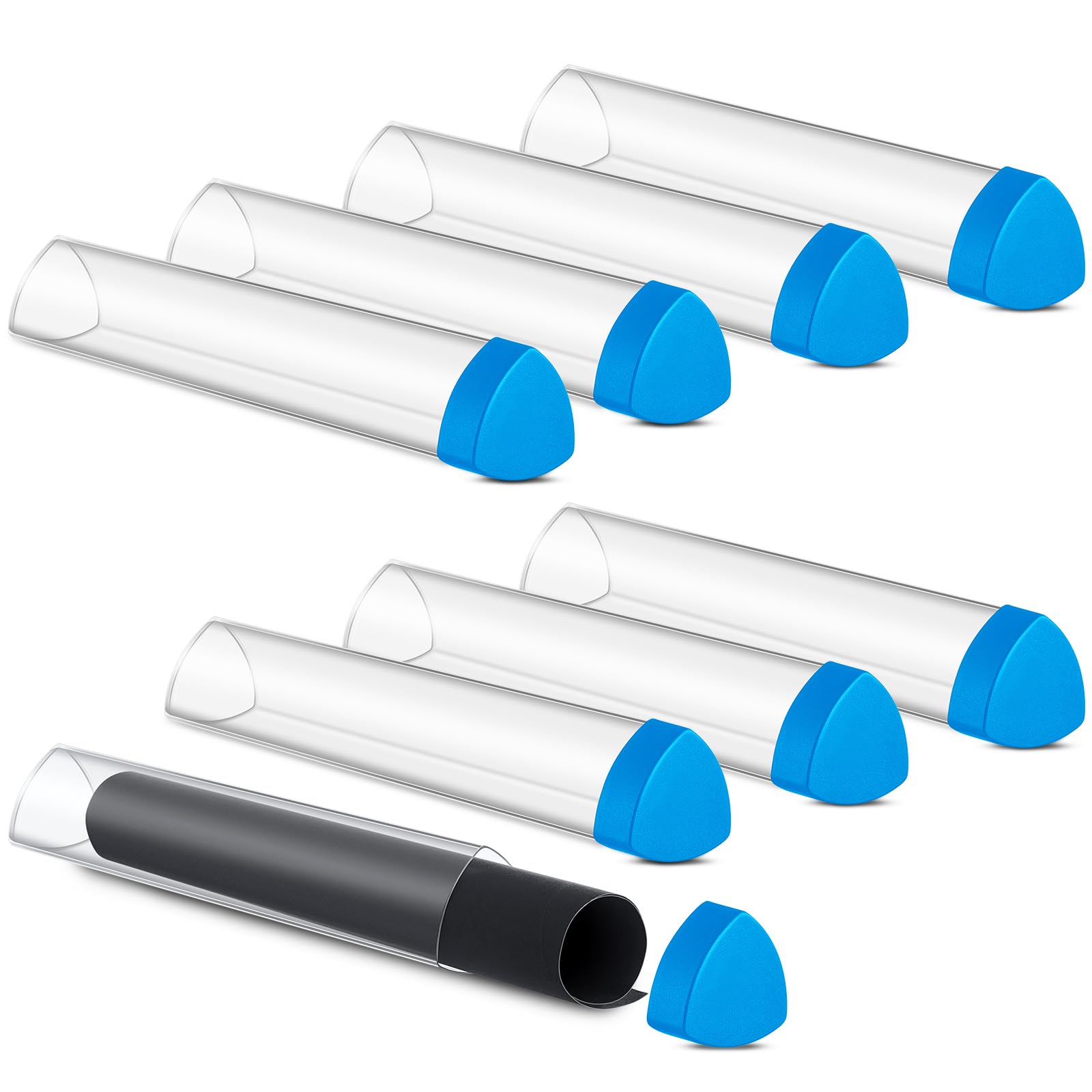 Photo 1 of Hsei 8 Pcs Gaming Prism Playmat Tube 15 Inch Play Mat Poster Holder Tube Easy in and Out Playmat Case for Card Storage Toy Card Play Mat, Won't Roll Off Surfaces(Blue, Clear)