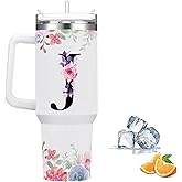 FOLAI Insulated Travel Coffee Mugs, 40oz Steel Water Bottl,Tumbler with Handle and Lid Straw,Thermal Cups for Hot and Cold Drinks Printed with Letters Personalized Unique Gifts for Women and Man(J)