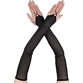 DIVINA VITAE Black Sheer Gloves Black Opera Long Tulle Gloves Women's Long Fingerless Guantes Negros Elegantes Para Mujer for Wedding Bridal Opera Prom Party Halloween Costume