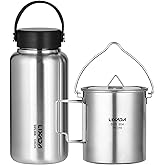 HUIOP 1050ml Stainless Steel Water Bottle Leak Proof Sports Bottle with 750ml Hanging Pot for Outdoor Camping Hiking,Sport Bottle