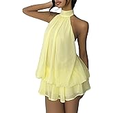 SHINFY Women Chiffon Halter Cocktail Dresses for Wedding Guest Ruffle Mini Beach Vacation Birthday Dresses